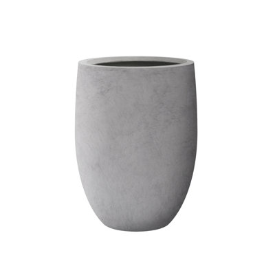 12.5" W x 16.5" H Matte Black Handcrafted Concrete Tall Round Planter Large Flower Plant Pot with Drainage Hole