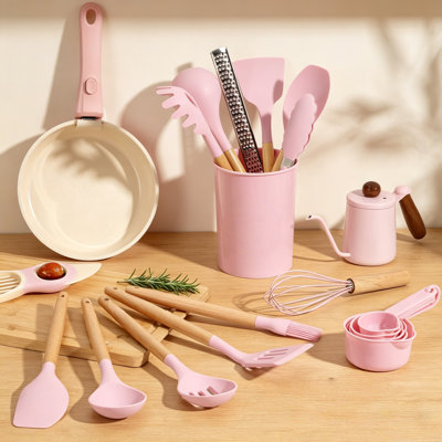 Ensemble de 39 ustensiles de cuisine, ustensiles de cuisine en silicone avec poignée en bois