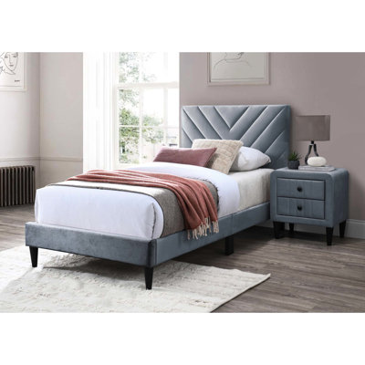 Twin Bedroom Bed - Velvet, 3-Inch Adjustable Headboard, 12 Stable Base, No Box Spring, Modern Look, Gray In Velvet Support System, Style
