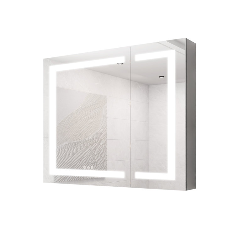 36X30 Inch Led Medicine Cabinet For Bathroom - Fog Double Door Copious Storage Space Adjustable Brightness & Colour Temp Touch Control Mirror With Feature, Doors, 3000K 6000K , 4+ Drawers, Recessed