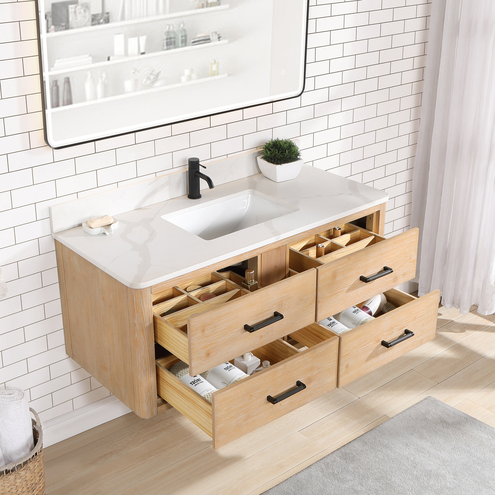 Cristo Single Bathroom Vanity, Fir Wood Brown, 48"