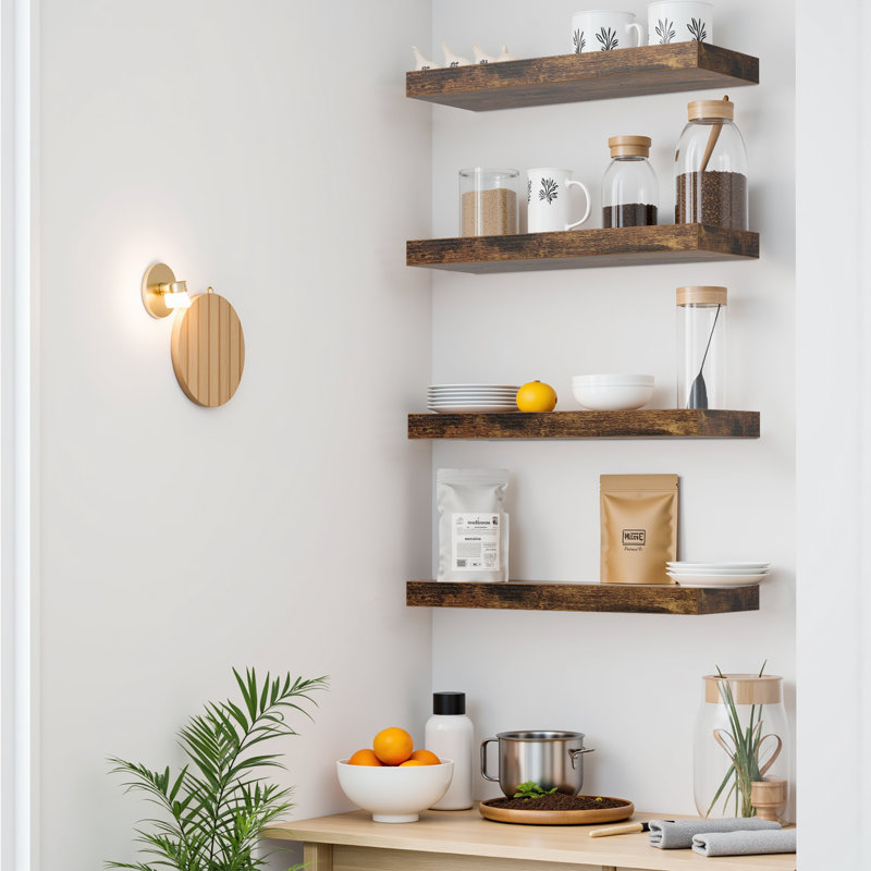 4 Set Floating Wall Mounted Wooden Shelves,  Shelves For Wall Decor