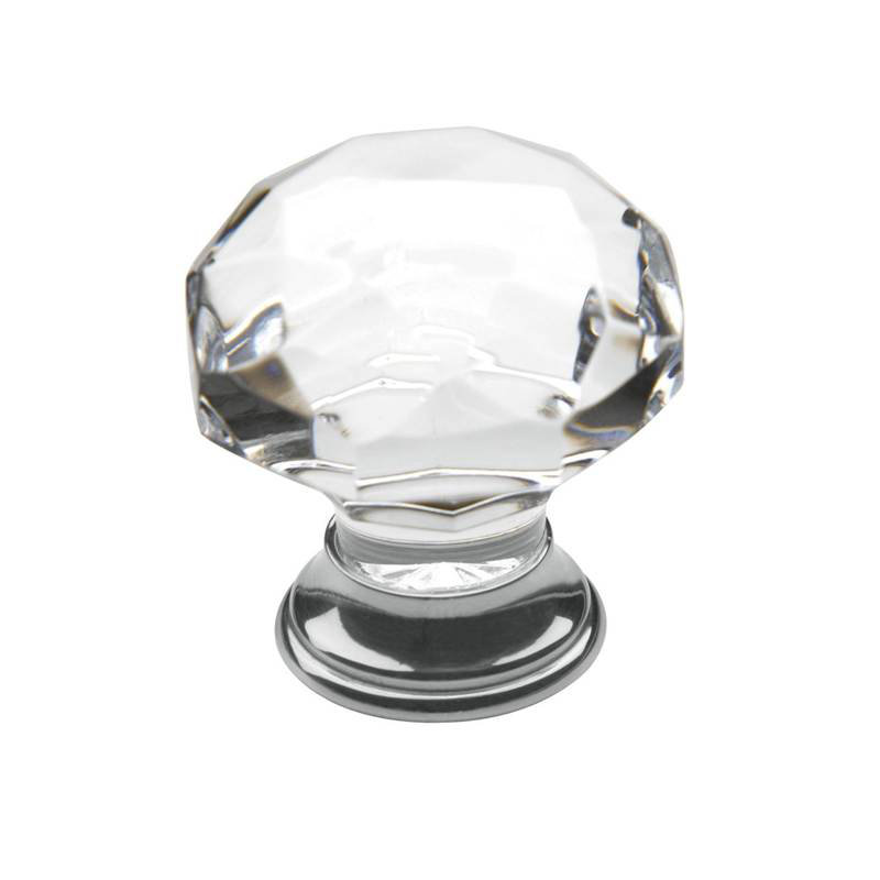 Oversized Crystal 1 3/4" Diameter Mushroom Knob, Polished Chrome
