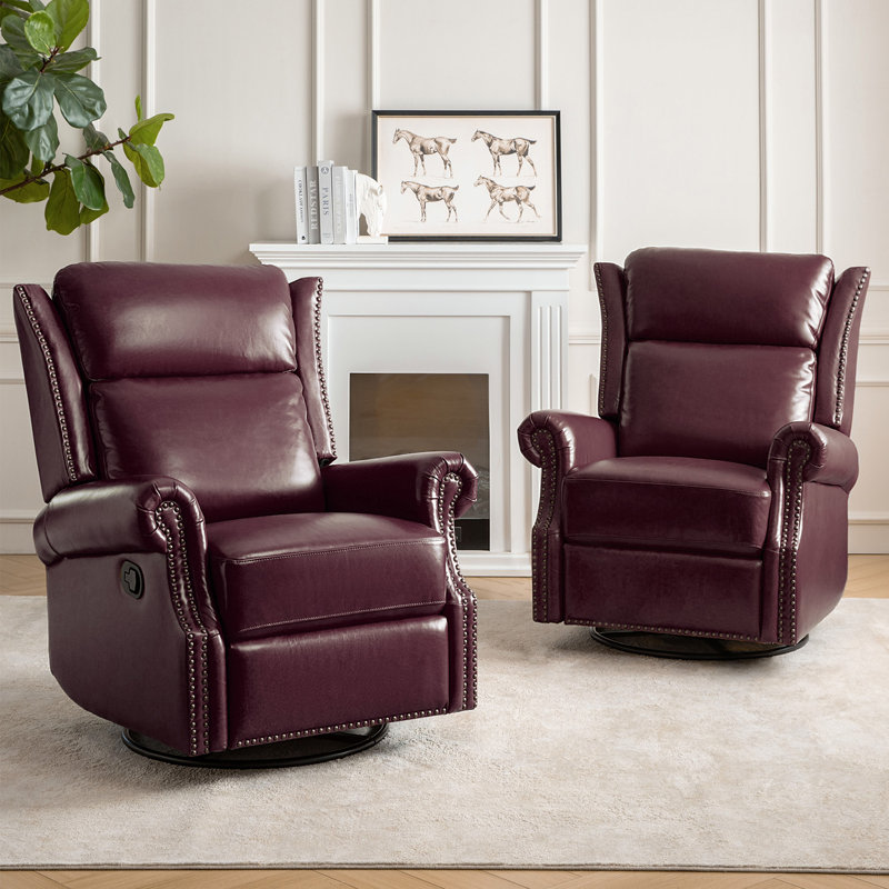 Hayliee Kelly Clarkson Home Waxed Leather Swivel Glider and Rocker Recliner (Set of 2), Burgundy