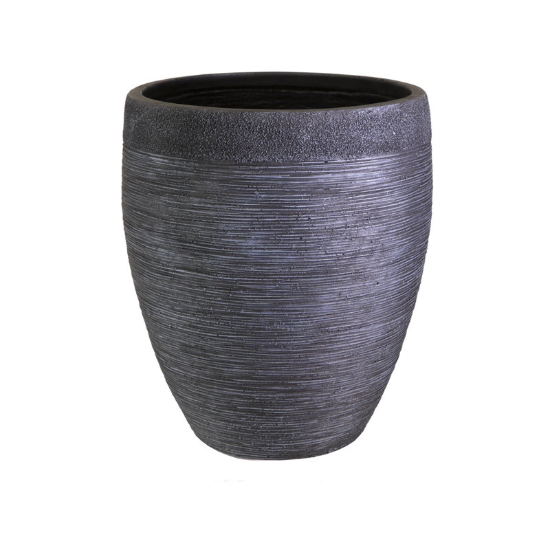 Ribbed Fibreglass Plant Pot, Black, 55cm H x 48cm W x 48cm D