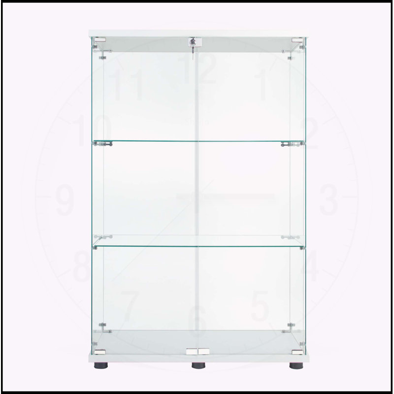 Élégante armoire en verre à deux portes avec trois tablettes pour un rangement polyvalent, Noir, noir, noir, noir