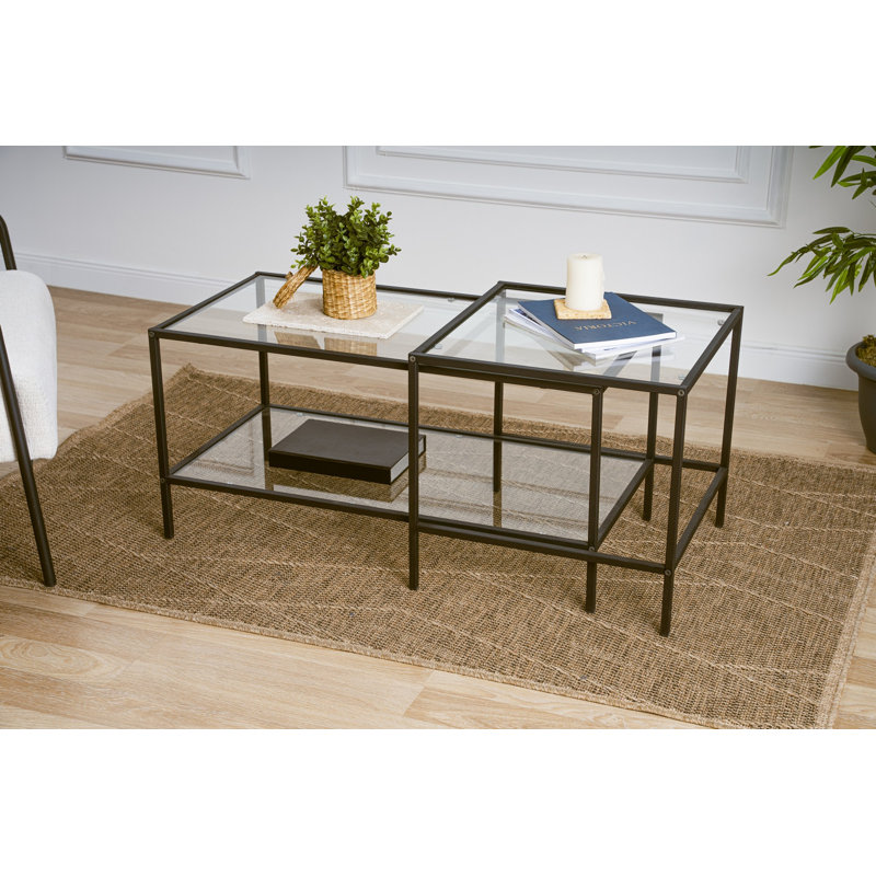 Four Leg Coffee Table with Storage, Black