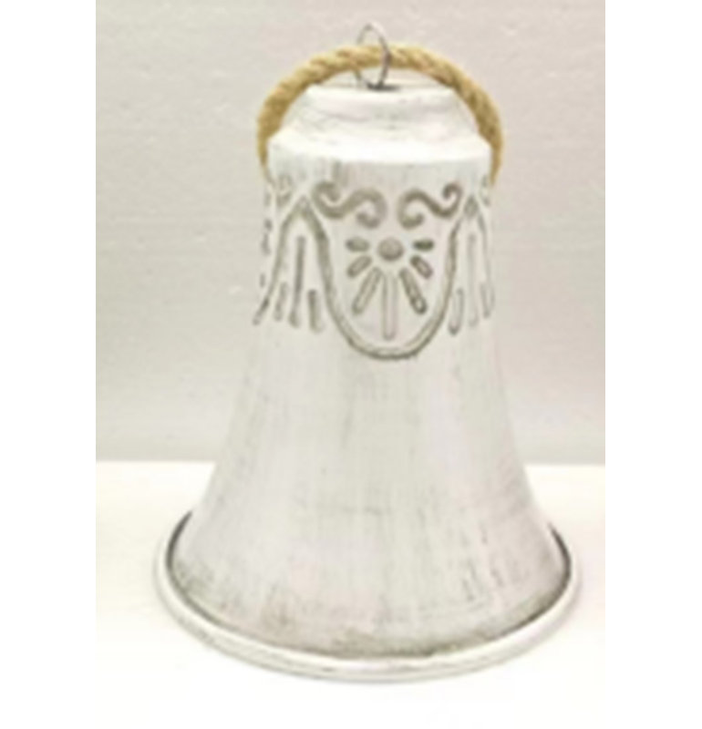 Embossed Christmas Bell Ornaments - 6" - Set Of 2, White