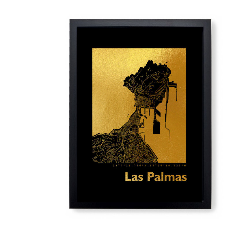 Las Palmas Map - Single Picture Frame Print, 42.5cm H x 32.5cm W x 3.5cm D