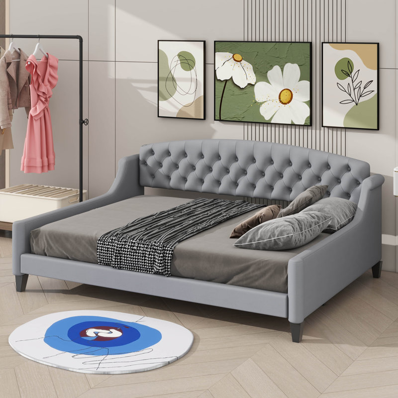 Full Elegant Modern Daybed Highlighted By Subtly Button-Tufted Details, Gray, Full