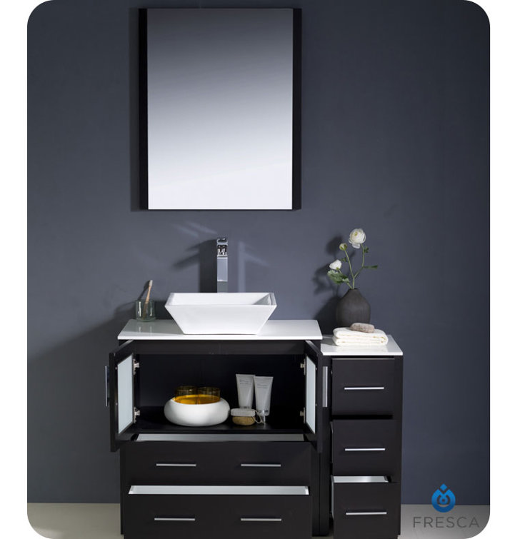 Ensemble de meuble-lavabo sur pied à simple cuve 42 "avec miroir Fresca Torino