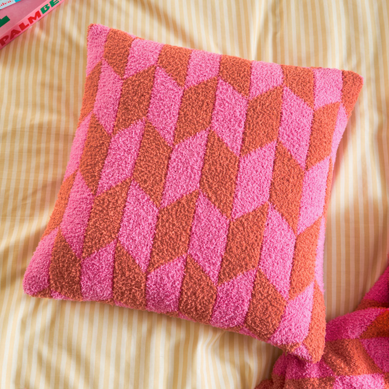 Olsen Geometric Square Throw Cushion, Pink, Polyester
