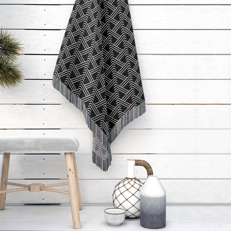 Couverture en coton tissé zigzag classique, L 37 po x L 52 po, Noir