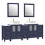 Ensemble de meuble-lavabo autoportant à double cuve 84 po avec plateau en marbre d'ingénierie et miroirs assortis Ravenna-67116564