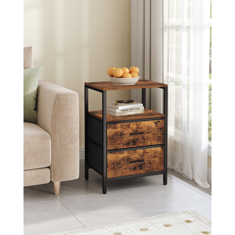 Bedside Table Set of 2, Side End Table with 2 Fabric Storage Drawers, Bedside Cabinet with Open Storage Shelf, Nightstand for Bedroom, Livingroom 