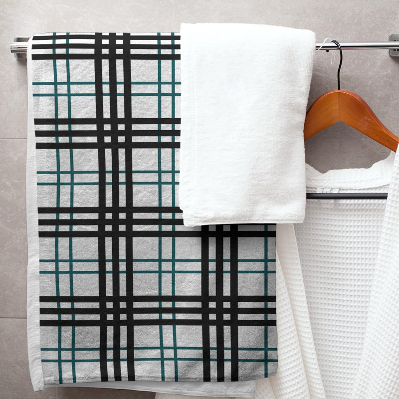 Bath Towel, White/Midnight Green/Black, Polyester/Cotton Blend