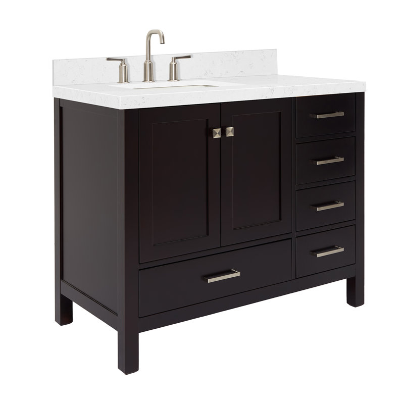 Cambridge 42.25'' Single Bathroom Vanity with Carrara Quartz Top, Espresso