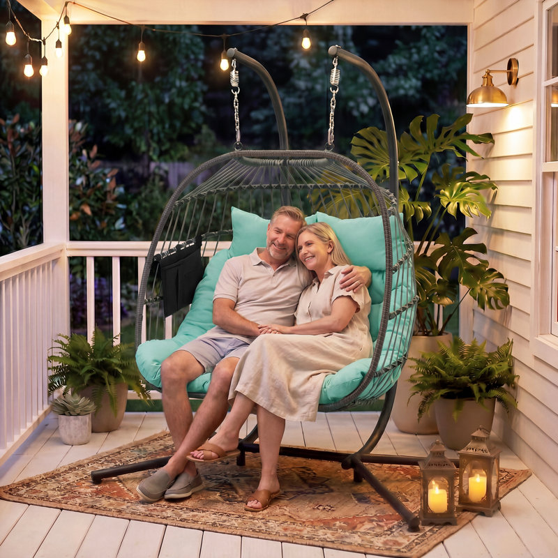 EROMMY 2 Person Swing Chair with Stand, Tiffany Blue