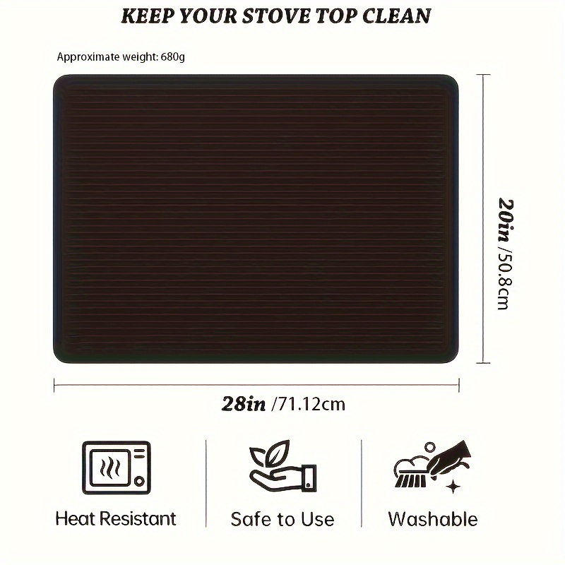 3-in-1 Silicone Stove Cover & Drying Mat, 28"x20" Heat Resistant Protector for Glass/Ceramic Cooktops & RV Ranges, Black