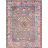Khotan Hand Knotted Wool Geometric Area Rug in Gray/Rose