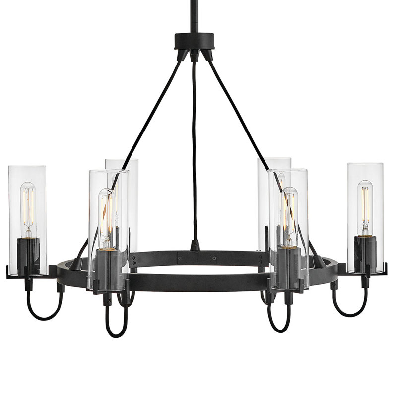 Ryden 28" Six-Light Candle Chandelier w/ Clear Glass Shades, Black