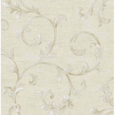  Design Metallic Alabaster & Cream Rhea Scrolls Unpasted Wallpaper