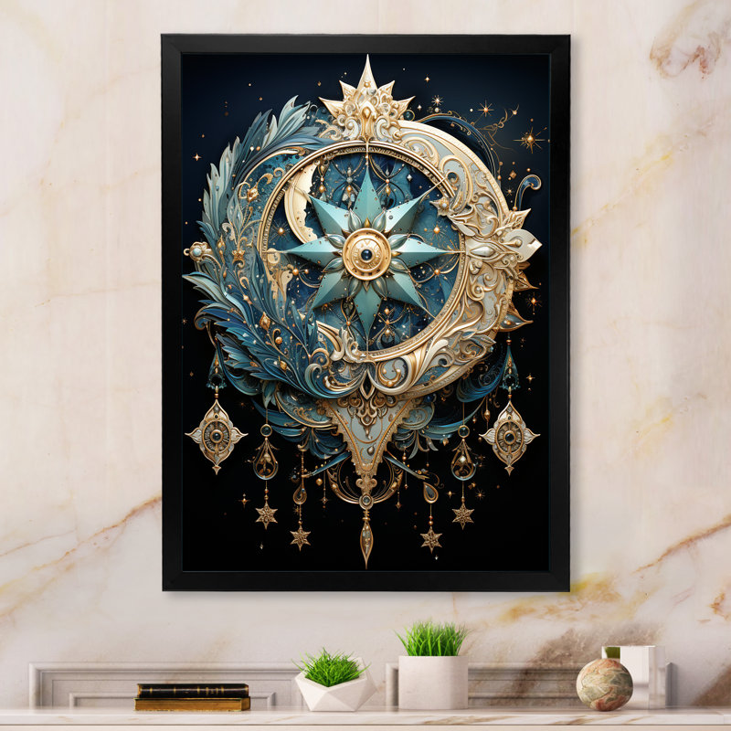 Johnathyn, symboles du croissant de lune et impression sur toile, H 20 po x l 12 po x P 1 po, Cadre photo noir