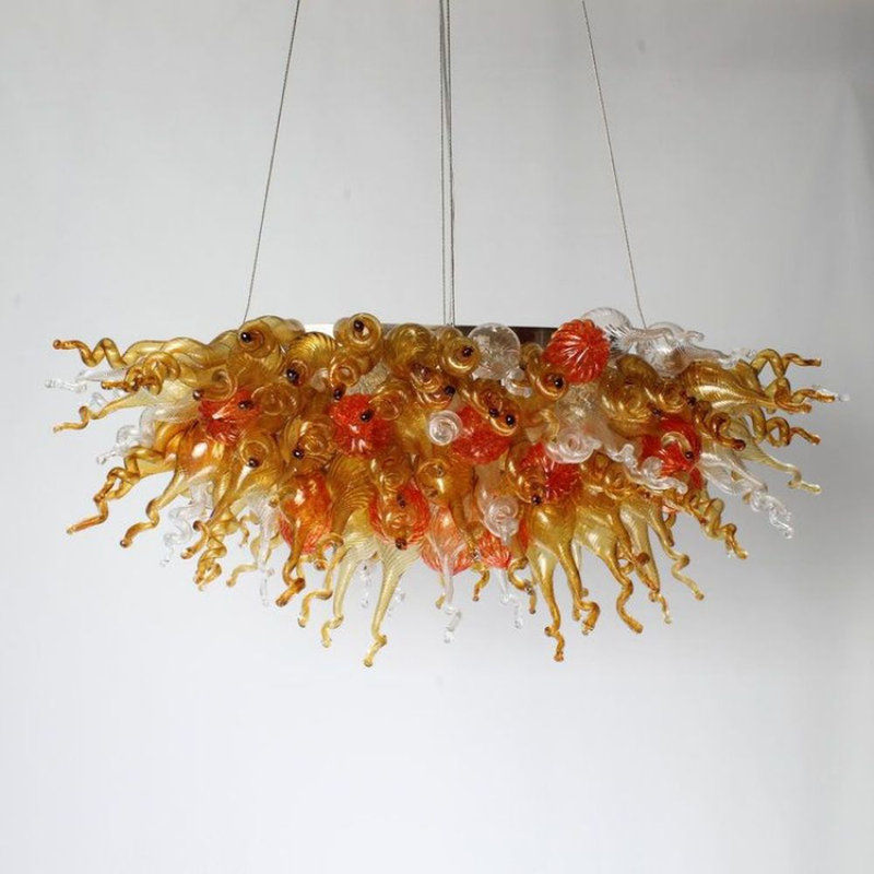 Lustre en verre Angel System, Nickel poli, Bleu / bleu turquoise / blanc, 22” Length x 16” Height