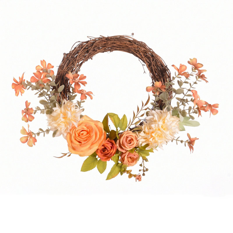 Couronne de soie artificielle rose, couronne de décoration de café pour porte murale de bureau extérieur