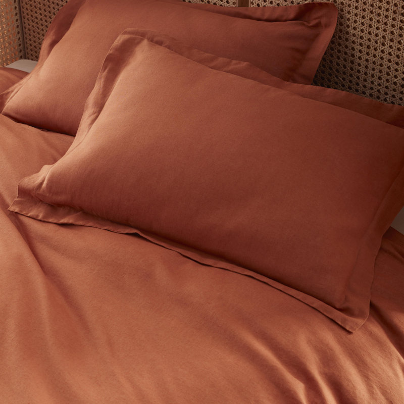 Jeffen Linen Blend Duvet Set, Full/Queen Duvet Cover + 2 Standard Shams, Rust