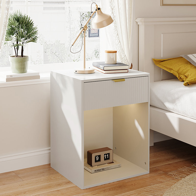 Set of 2 Bedside Tables with Charging Station & RGB Light Strip
