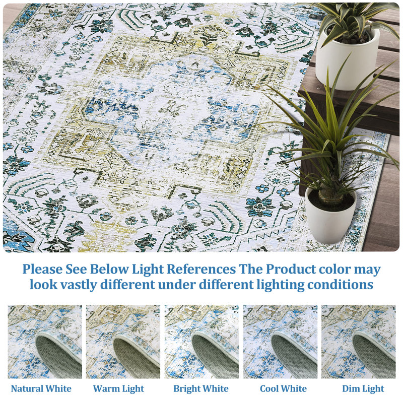 Machine Washable Rug Oriental Area Rugs for Living Room Ultra Soft Non-Slip Rug for Bedroom Foldable Rug for Playroom Office Kitchen