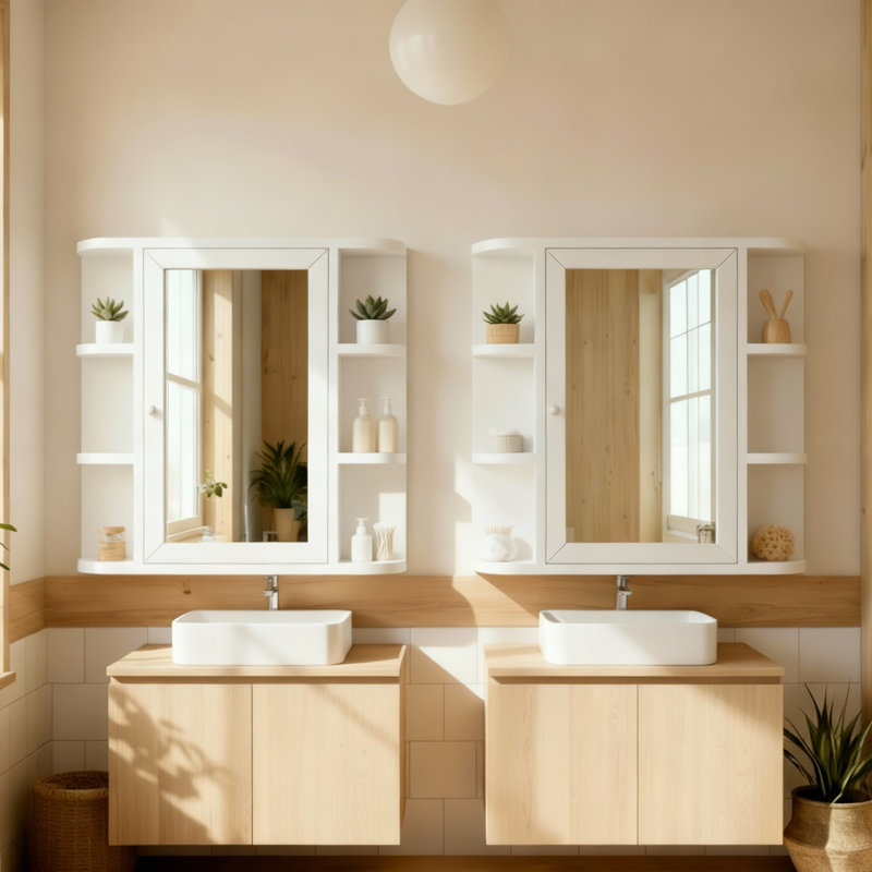 32" W x 24" H Wall Mounted Medicine Cabinet Mirror with Adjustable Shelves Bathroom Vanity Mirror
