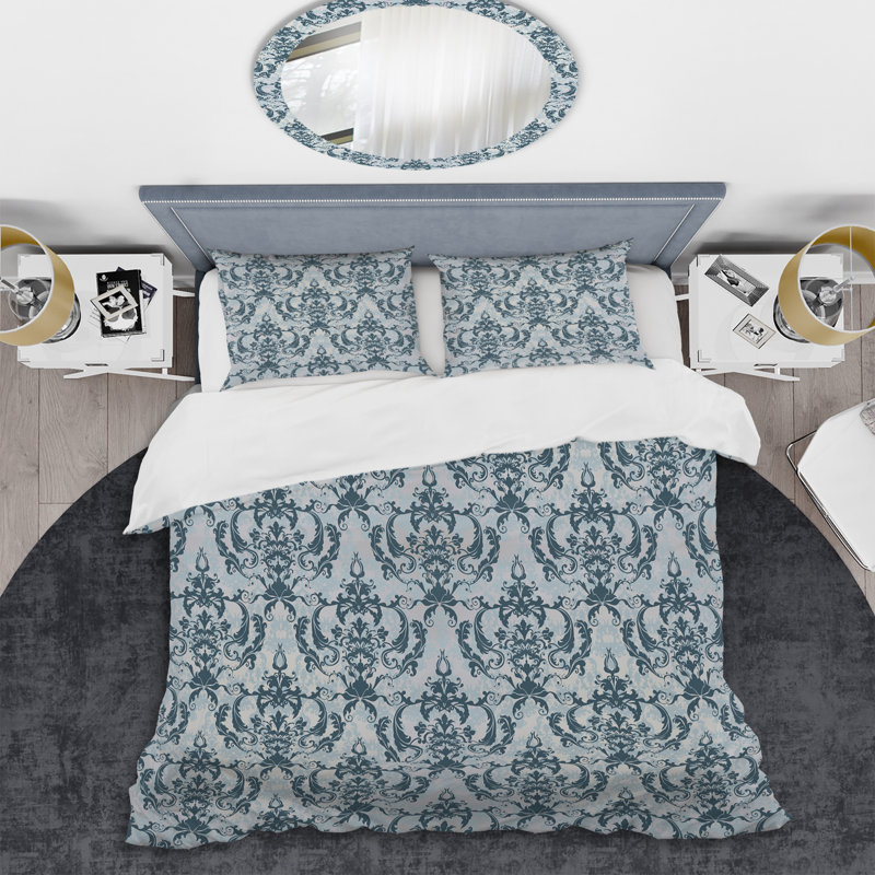 Damas gris - ensemble de housse de couette abstrait - microfibre de polyester