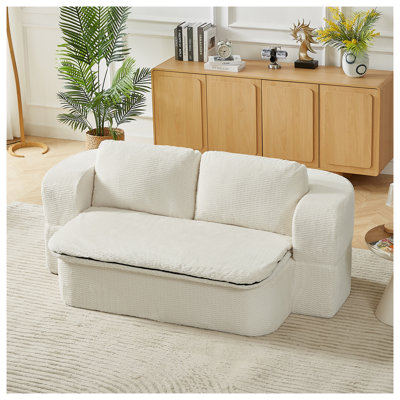 Convertible Sleeper Sofa with Folding Backrest, Cream Fabric Futon for Small Spaces