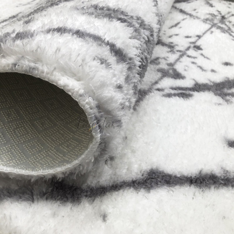 Tapis gris / blanc en polyester tissé à la machine Lunt, Tapis de couloir 2 pi 7 po x 16 pi 5 po