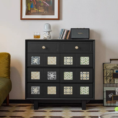 Retro Black Solid Wood Accent Cabinet