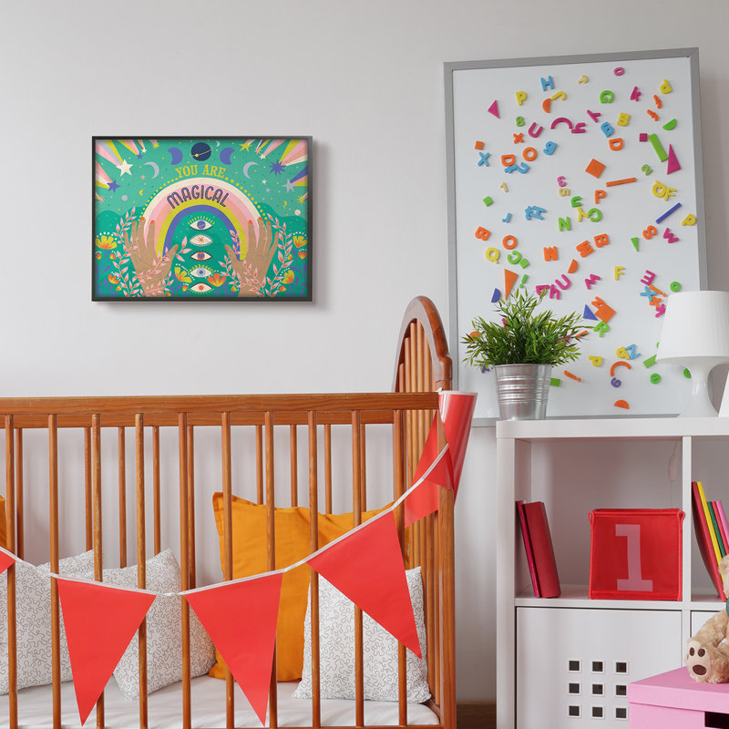 You Are Magical Expression Rainbow Under Constellations, H 16 po x l 20 po x P 1,5 po, Giclée encadrée noir minuit