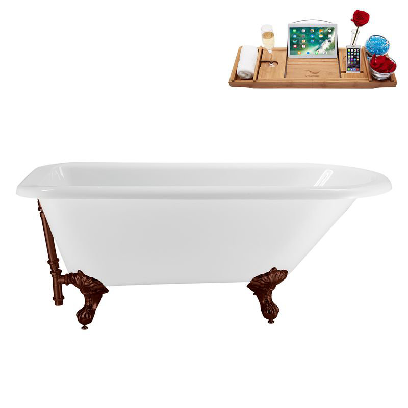 62" Streamline Clawfoot Tub,Tray,Drain, Clawfeet, Oil Bronze, Matte Oil Rubbed Bronze