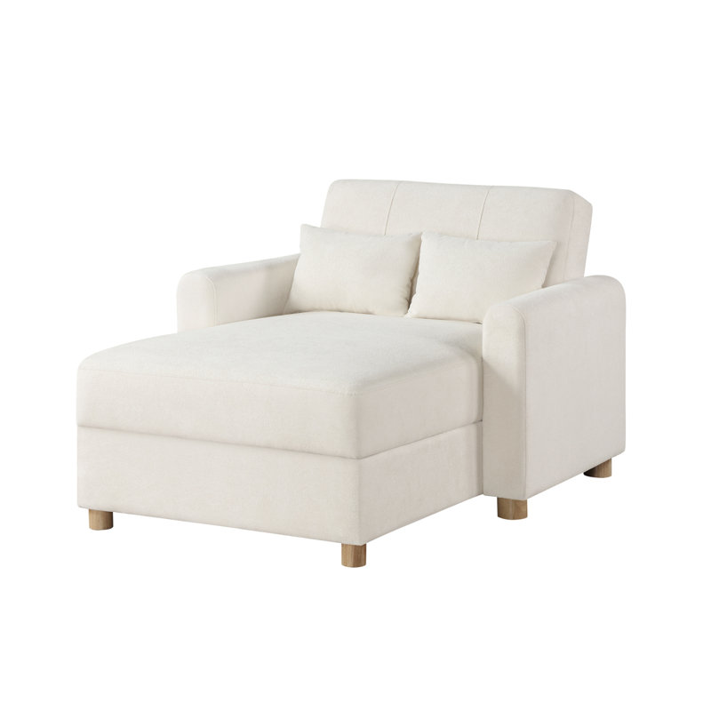 Méridienne convertible en tissu l 42,5 po avec rangement, Blanc