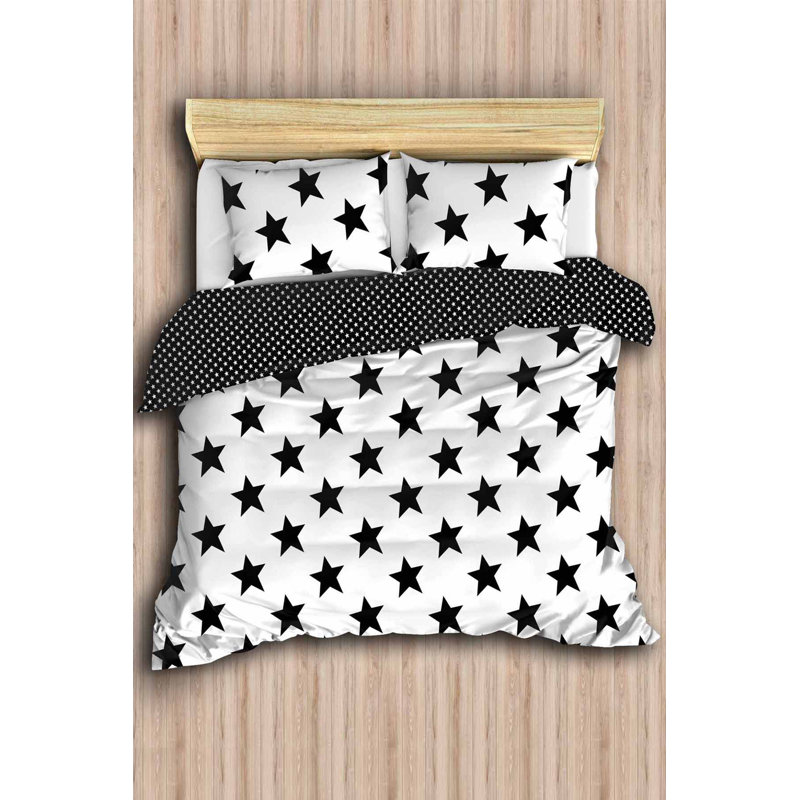 Ensemble de housse de couette 3 pièces en mélange de coton noir / blanc Elese
