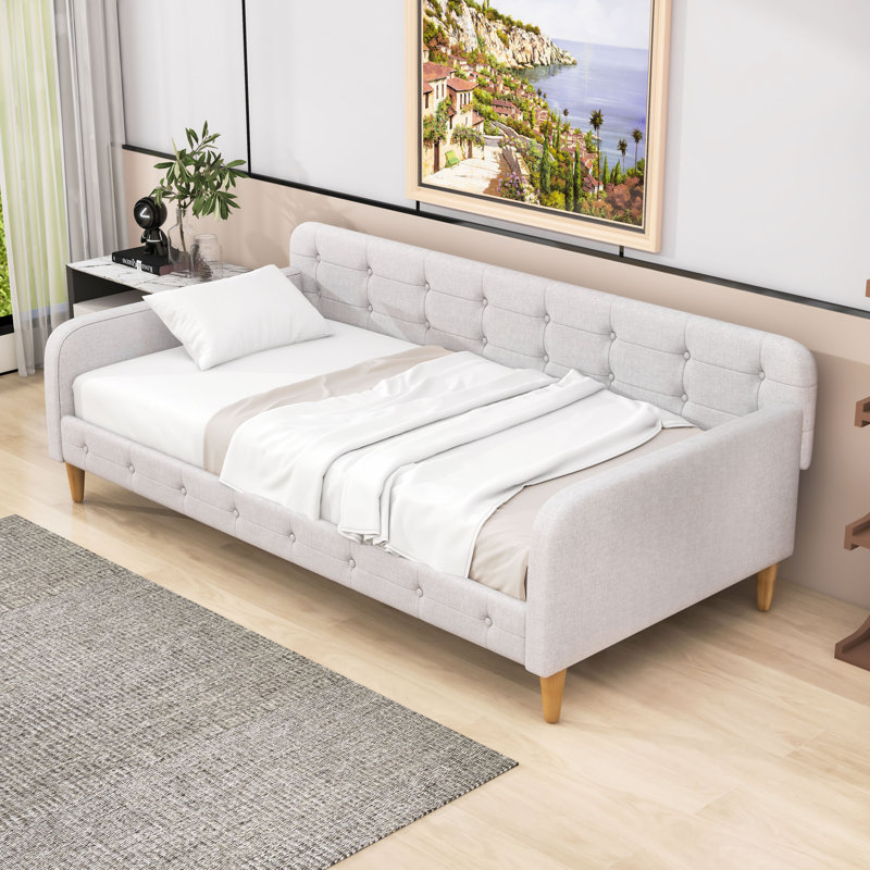 Hiromitsu Upholstered Daybed with Support Legs, Beige, Twin