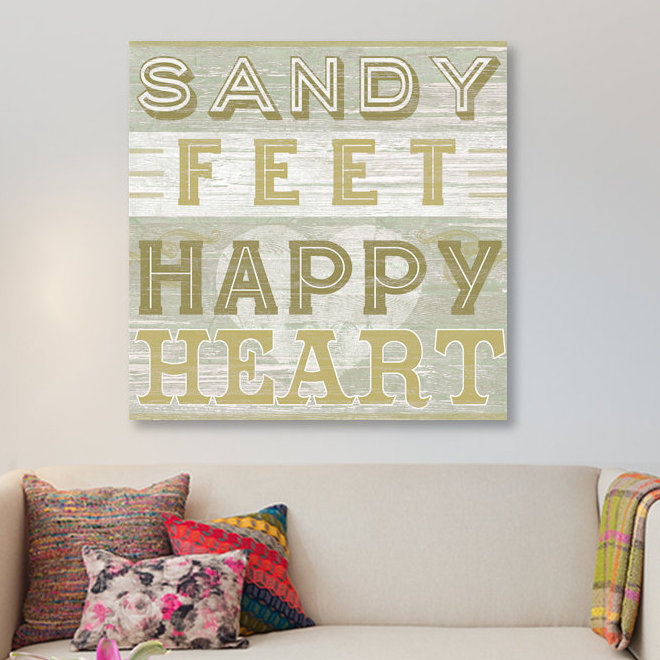« a little beach iii », art textuel sur toile tendue, H 26 po x l 26 po x P 1,5 po, Toile avec cadre noir, Pas de tapis