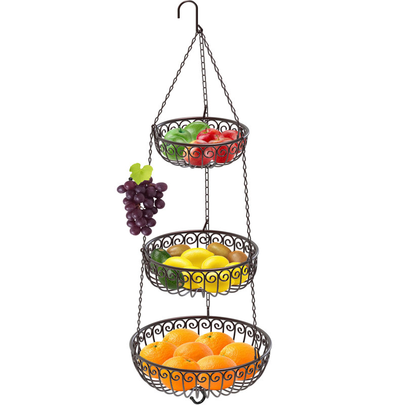 3-Tier Fruit Hanging Basket, Bronze