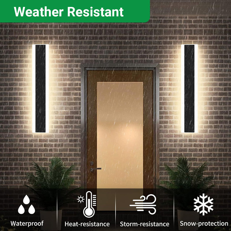 Ener-J Outdoor LED Wall Light Black Warm White IP65 Waterproof Linear Bar for Porch & Garden Lighting