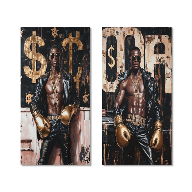 Boss Fighter, homme afro-américain I - Portrait 2 panneaux, impression d'art mural en métal, 32" H x 32" W