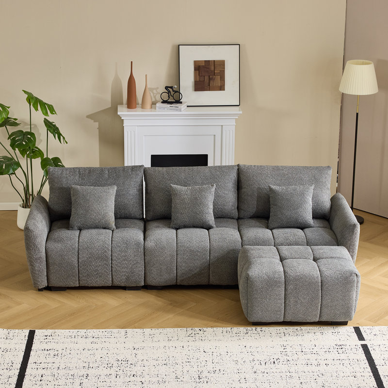 Canapé confortable capitonné de style américain 4 pièces 109 "avec repose-pieds Boucle, Gris