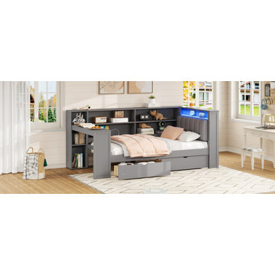 Arleston Contemporary Twin Platform Bed with Storage Drawers, Shelves, LED Lighting, Charging Station