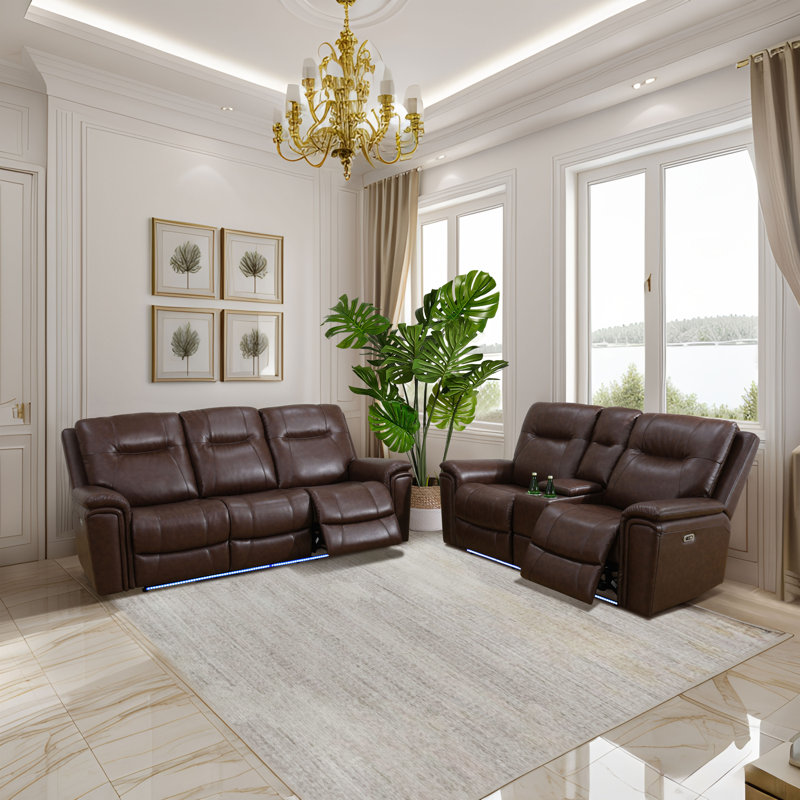 Ensemble de canapé inclinable et de salon en cuir brun Auburn