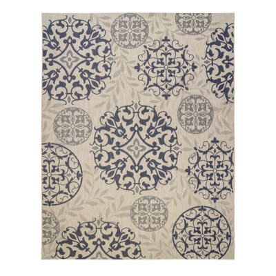 Solterra Sovana Grain Transitional Tile Medallion Flatweave Polypropylene Indoor/ Outdoor Area Rug